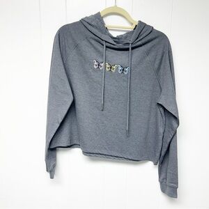 NWT Attitude Not Included Gray Butterfly Graphic Cropped Hoodie M (Juniors)